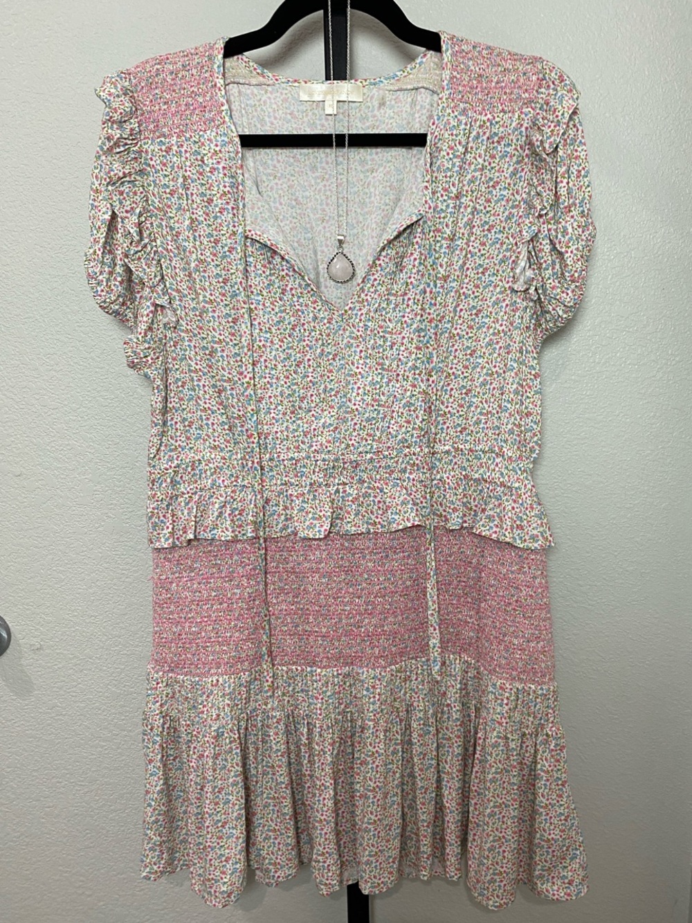 LoveShackFancy Pink Multicolor Floral Tiered mini Dress XL NWOT $425 retail - Picture 4 of 7